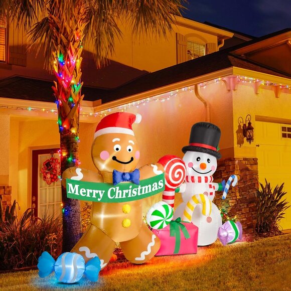🆕8FT Christmas Inflatable Gingerbread Man Snowman Candy LED Outdoor Decoration - Picture 6 of 8
